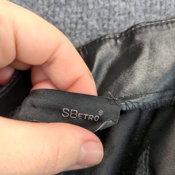 SBetro Womens Faux Leather Pants Black Medium Flat Front Slit Hem Side Zip - Picture 8 of 12